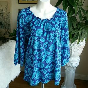 Caribbean Joe blue floral blouse size 1X